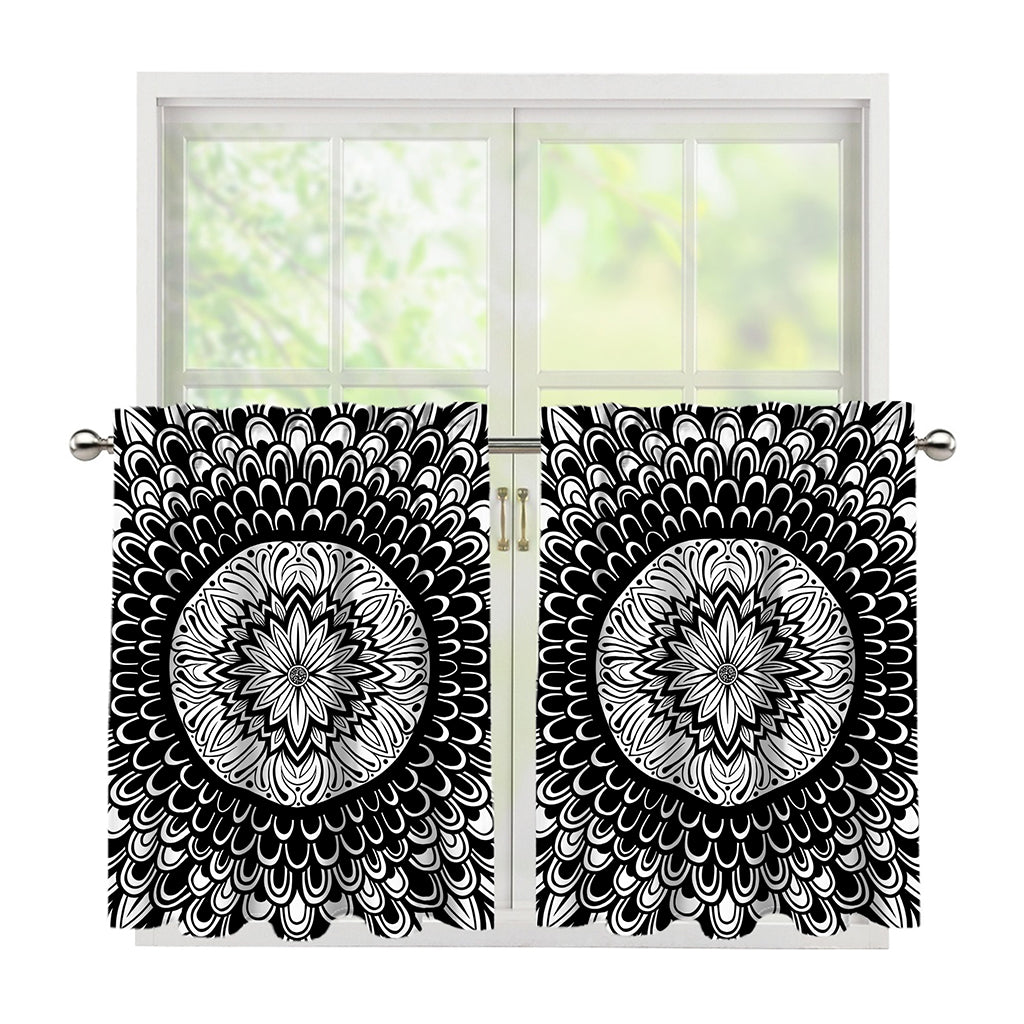 Black And White Mandala Print Tier Curtains
