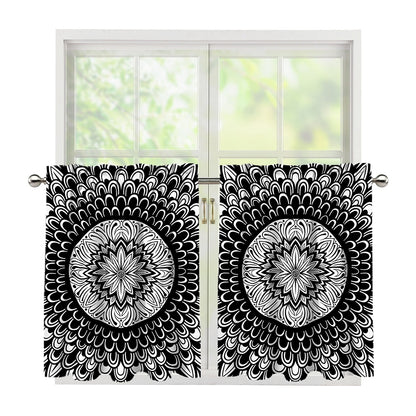 Black And White Mandala Print Tier Curtains