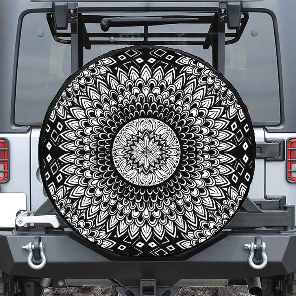 Black And White Mandala Print Tire Cover