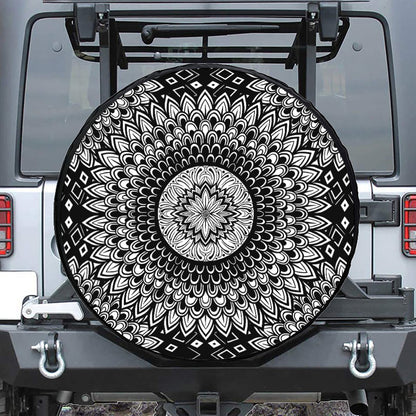 Black And White Mandala Print Tire Cover
