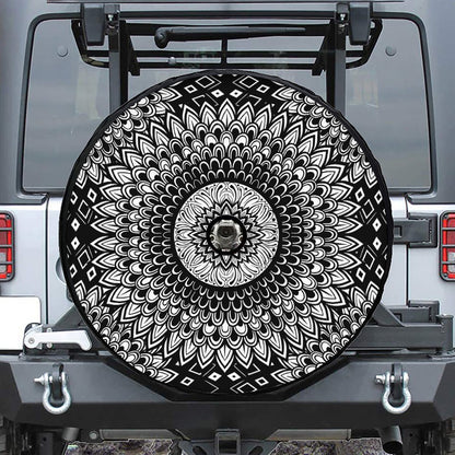 Black And White Mandala Print Tire Cover With Camera Hole