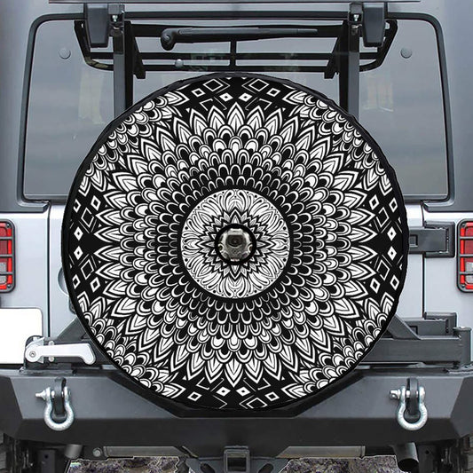 Black And White Mandala Print Tire Cover With Camera Hole