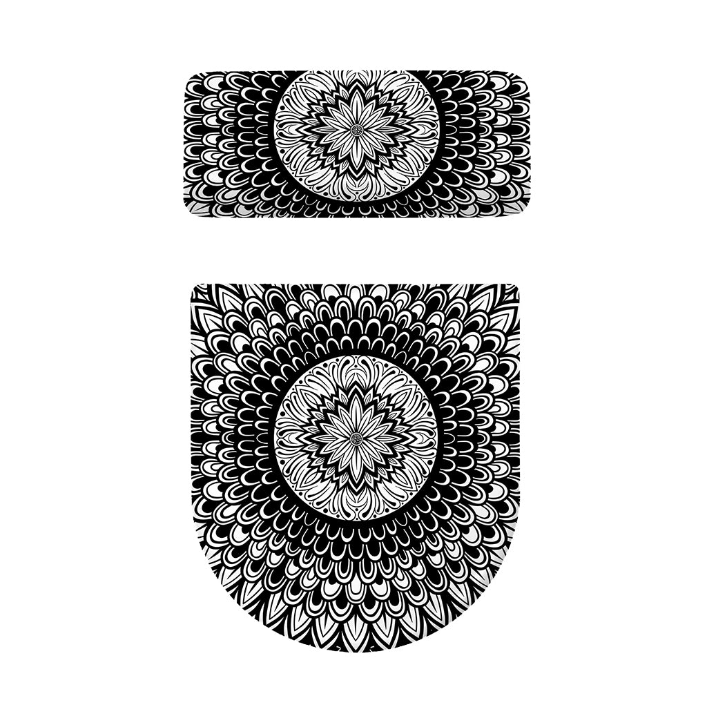 Black And White Mandala Print Toilet Lid And Tank Cover Set