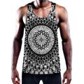 Black And White Mandala Print Men's Workout Tank Top