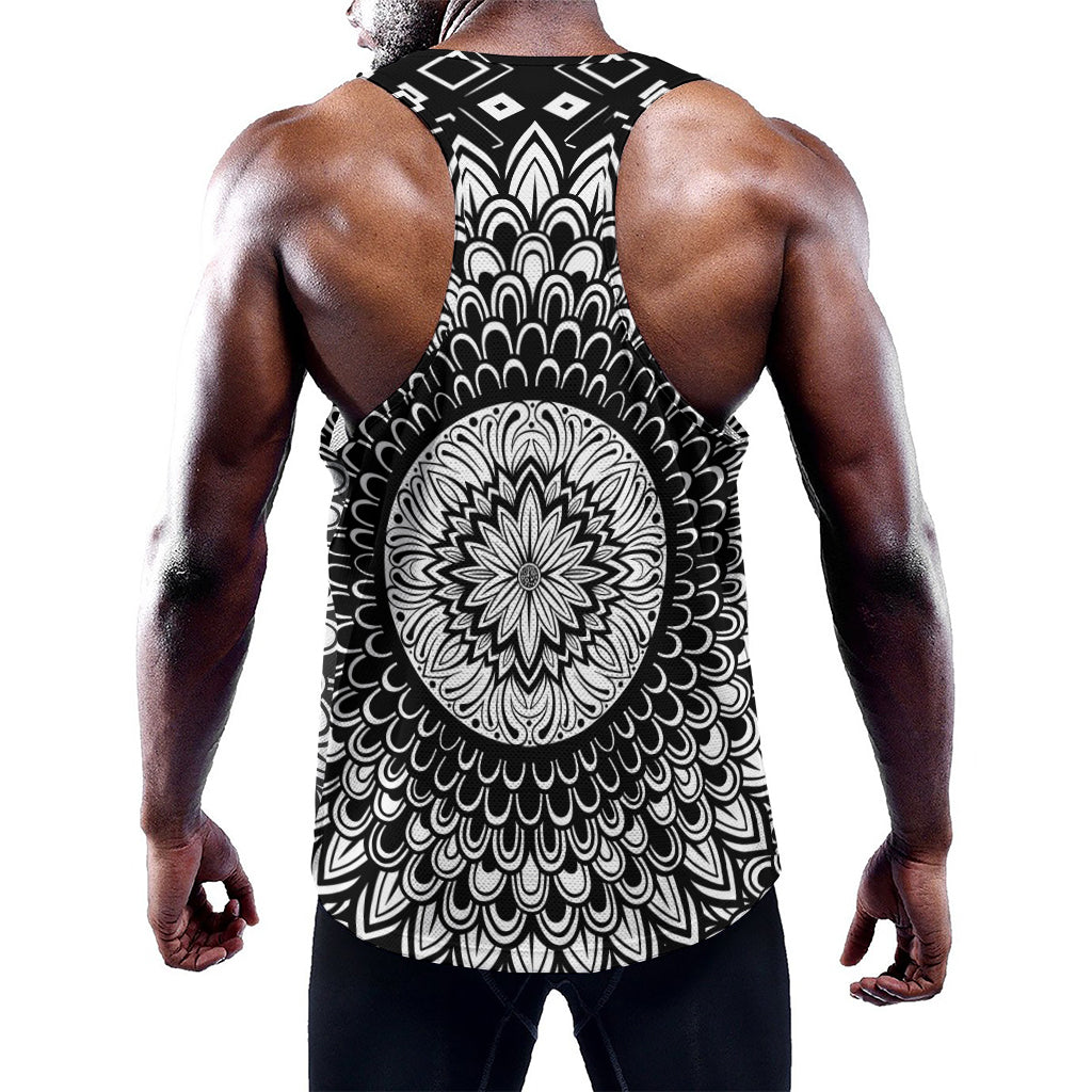 Black And White Mandala Print Training Tank Top
