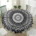 Black And White Mandala Print Waterproof Round Tablecloth