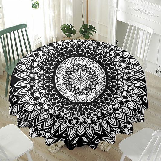 Black And White Mandala Print Waterproof Round Tablecloth