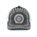 Black And White Mandala Print White Mesh Trucker Hat
