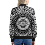 Black And White Mandala Print Women's Bomber Jacket