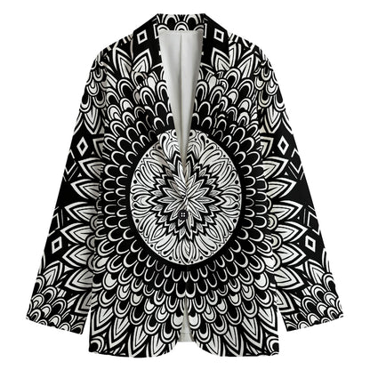 Black And White Mandala Print Women's Cotton Blazer