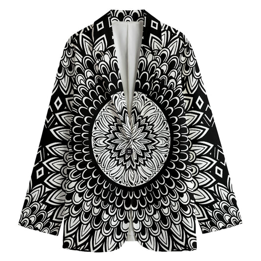 Black And White Mandala Print Women's Cotton Blazer