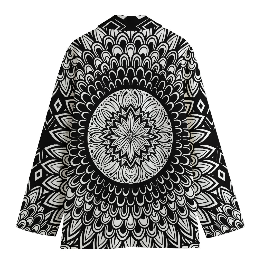 Black And White Mandala Print Women's Cotton Blazer