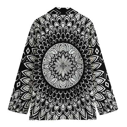 Black And White Mandala Print Women's Cotton Blazer
