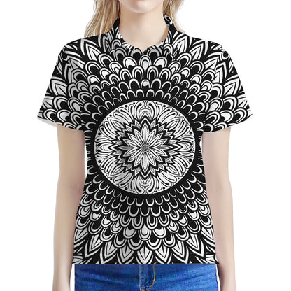 Black And White Mandala Print Women's Polo Shirt