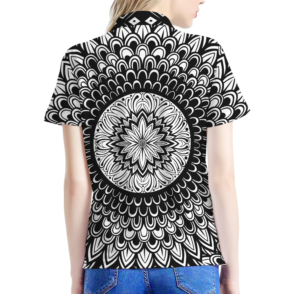 Black And White Mandala Print Women's Polo Shirt