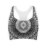 Black And White Mandala Print Women's Sports Bra