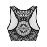 Black And White Mandala Print Women's Sports Bra