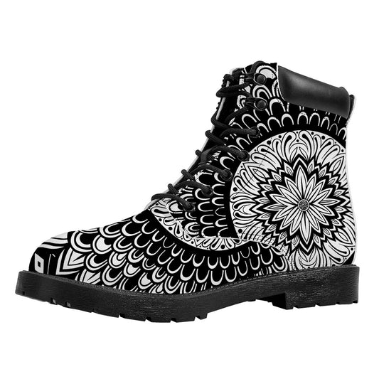 Black And White Mandala Print Work Boots