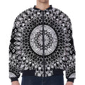 Black And White Mandala Print Zip Sleeve Bomber Jacket