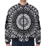 Black And White Mandala Print Zip Sleeve Bomber Jacket