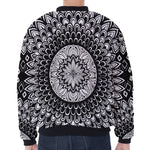 Black And White Mandala Print Zip Sleeve Bomber Jacket