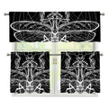 Black And White Mantis Spirit Print 3 Piece Kitchen Curtains