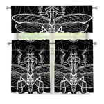 Black And White Mantis Spirit Print 3 Piece Kitchen Curtains
