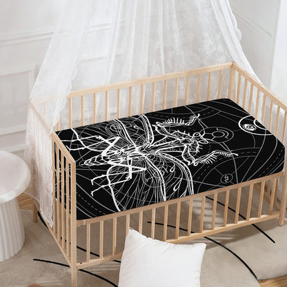 Black And White Mantis Spirit Print Baby Crib Sheet