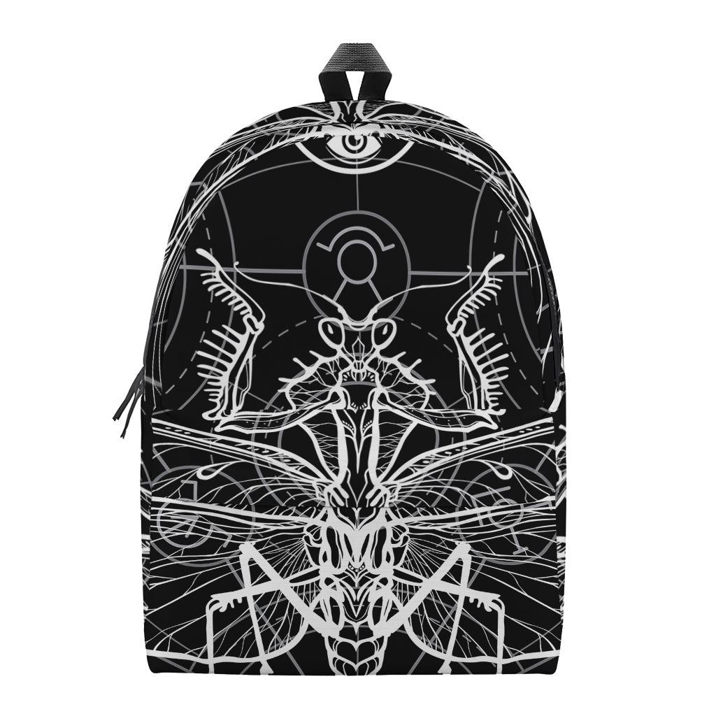 Black And White Mantis Spirit Print Backpack