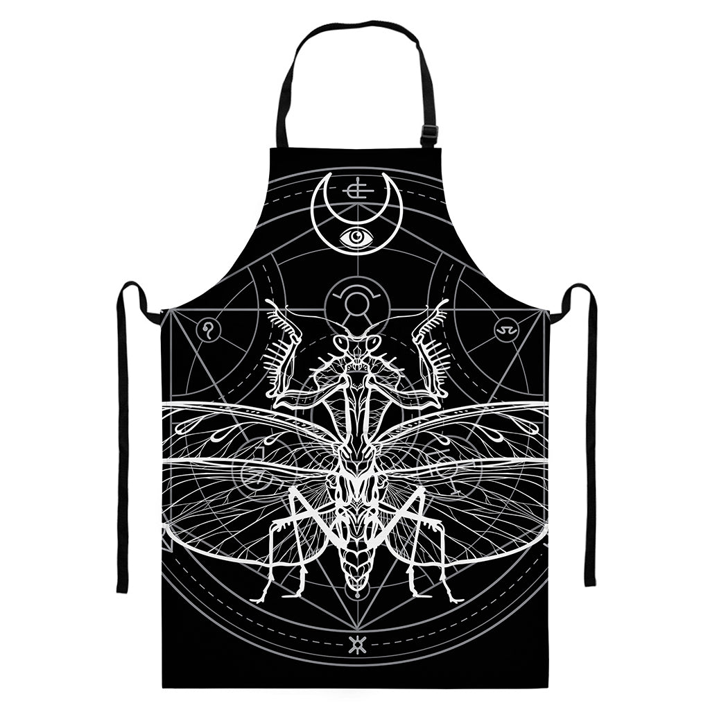 Black And White Mantis Spirit Print Bib Apron With Pocket