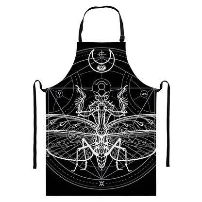 Black And White Mantis Spirit Print Bib Apron With Pocket