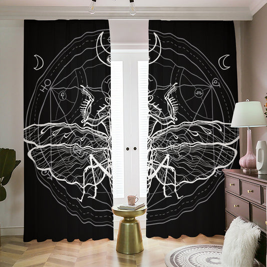 Black And White Mantis Spirit Print Blackout Pencil Pleat Curtains