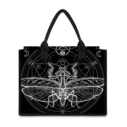 Black And White Mantis Spirit Print Canvas Tote Bag