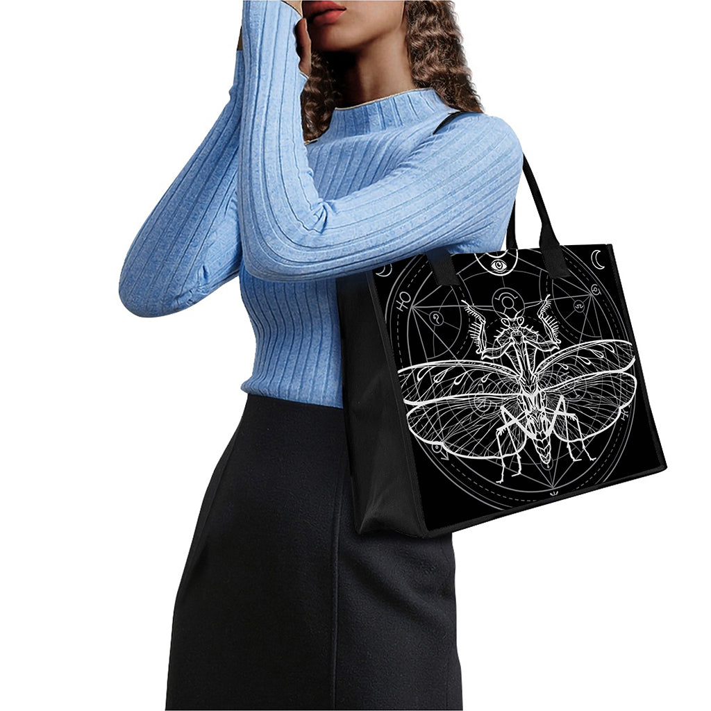 Black And White Mantis Spirit Print Canvas Tote Bag