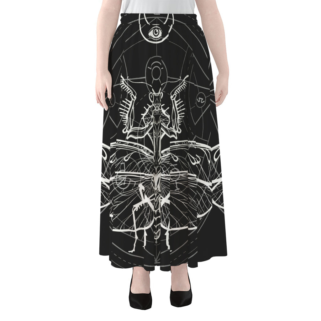 Black And White Mantis Spirit Print Chiffon Maxi Skirt