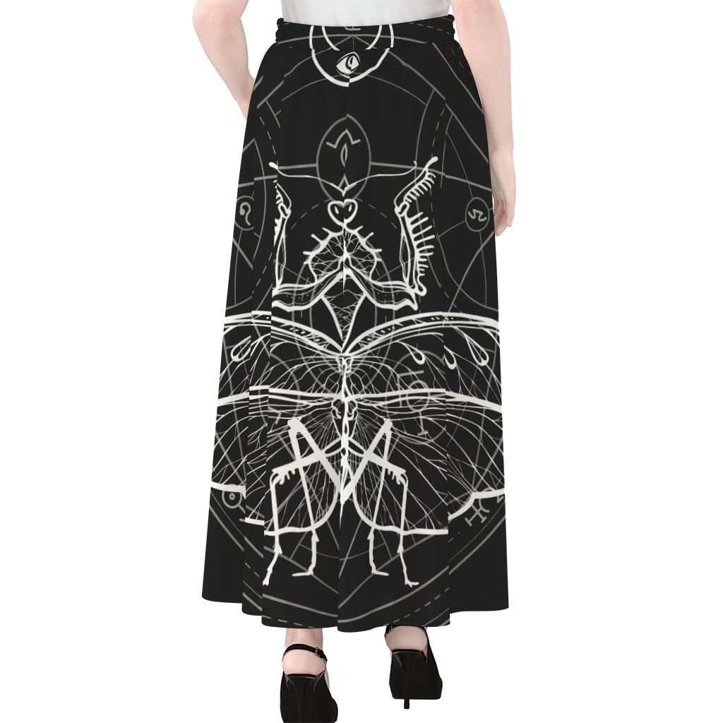 Black And White Mantis Spirit Print Chiffon Maxi Skirt