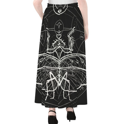 Black And White Mantis Spirit Print Chiffon Maxi Skirt