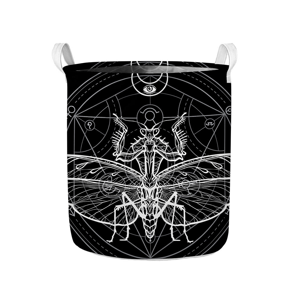 Black And White Mantis Spirit Print Collapsible Laundry Basket