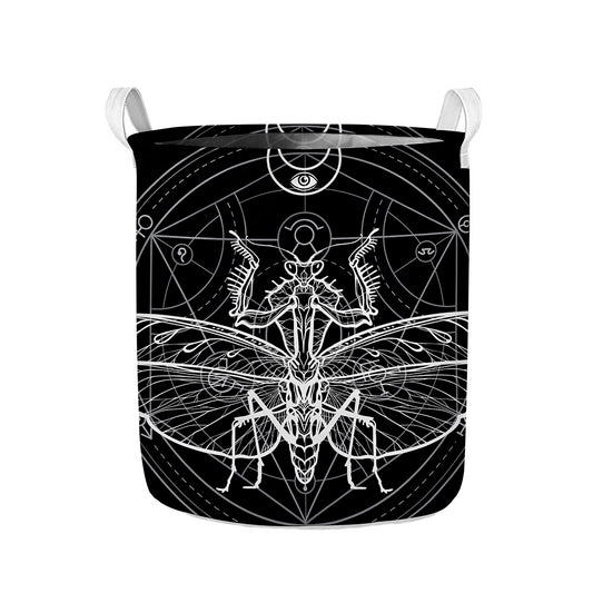 Black And White Mantis Spirit Print Collapsible Laundry Basket