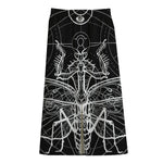 Black And White Mantis Spirit Print Cotton Front Slit Maxi Skirt