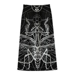 Black And White Mantis Spirit Print Cotton Front Slit Maxi Skirt