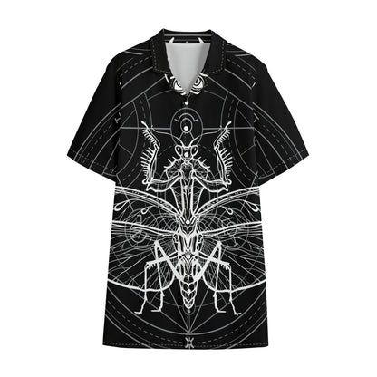 Black And White Mantis Spirit Print Cotton Hawaiian Shirt