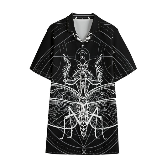 Black And White Mantis Spirit Print Cotton Hawaiian Shirt