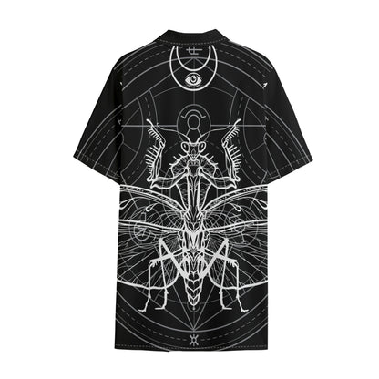 Black And White Mantis Spirit Print Cotton Hawaiian Shirt