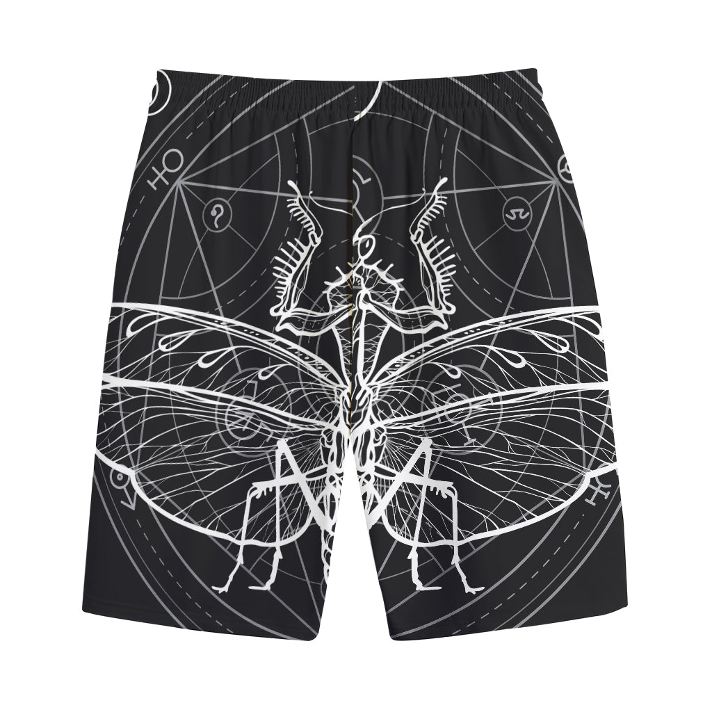 Black And White Mantis Spirit Print Cotton Shorts