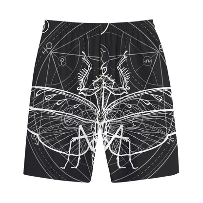 Black And White Mantis Spirit Print Cotton Shorts