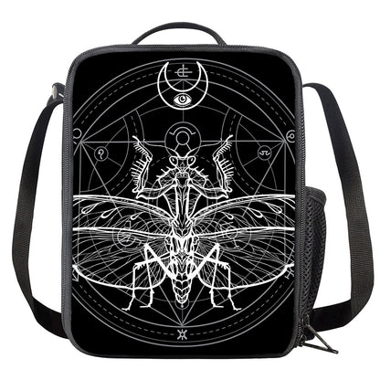 Black And White Mantis Spirit Print Crossbody Lunch Bag