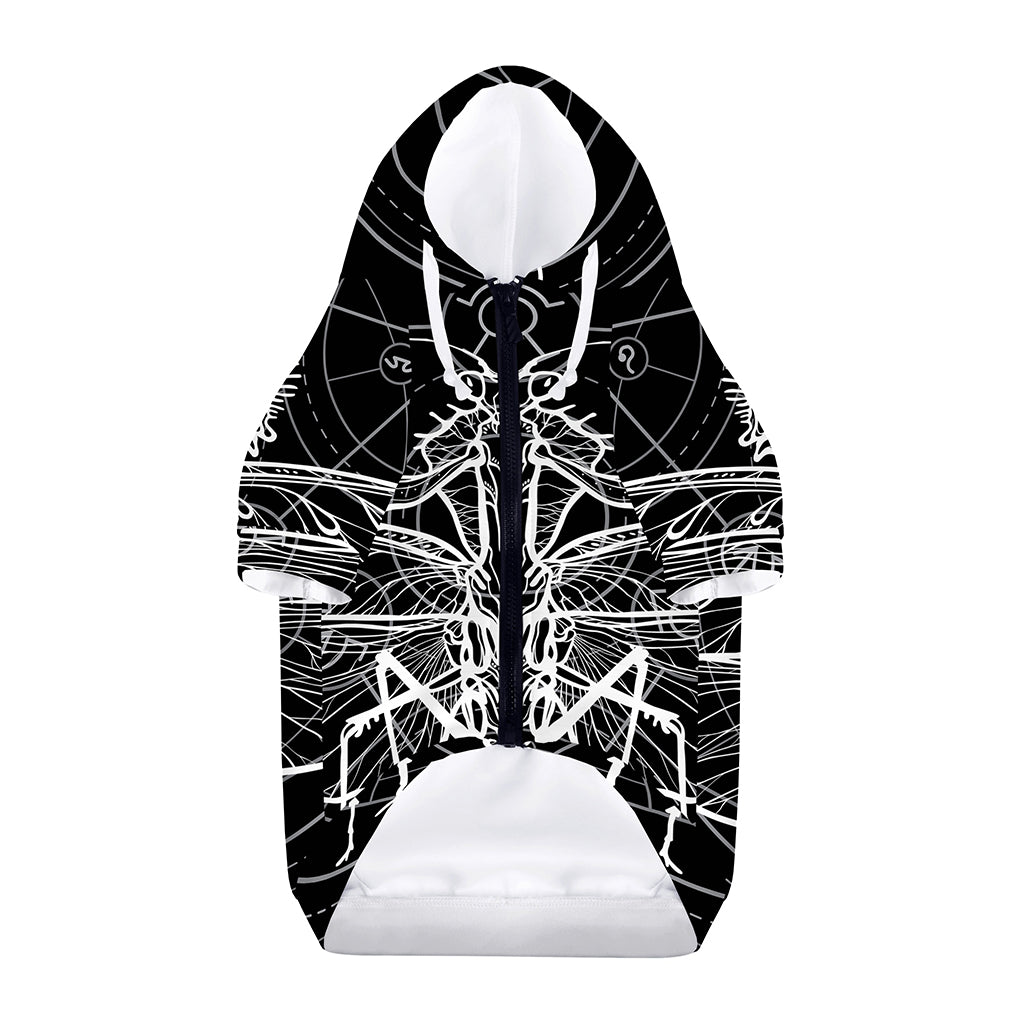 Black And White Mantis Spirit Print Dog Zip Up Hoodie