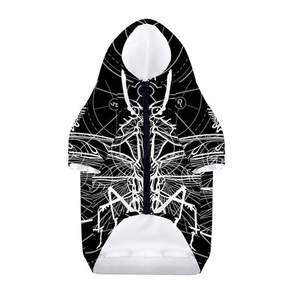 Black And White Mantis Spirit Print Dog Zip Up Hoodie