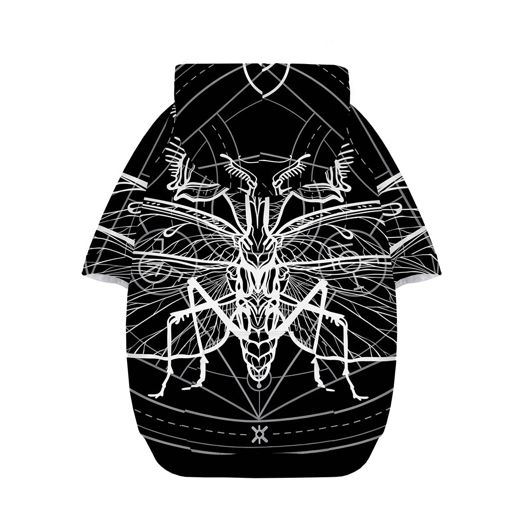 Black And White Mantis Spirit Print Dog Zip Up Hoodie